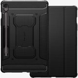 Spigen Galaxy Tab S10 FE / S9 ile Uyumlu Kılıf Rugged Armor Pro Stand özellikli Üst Düzey Koruma Siyah Karbon Kapak - ACS09380 (Spigen TR Garantili)