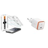 Spigen iPhone 14/13 / 16e / 13 Pro Cam Ekran Koruyucu Kolay Kurulum GLAS.tR EZ Fit Slim HD (2 Adet) - AGL03385 Spigen 30W USB-C Ultra Mini Hızlı Şarj Aleti