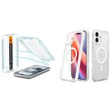 Spigen iPhone 16 Plus/iPhone 15 Plus Cam Ekran Koruyucu Kolay Kurulum Glas.tR EZ Fit Slim HD (2 Adet) AGL06883 & Ciel by Cyrill iPhone 16 Plus Kılıf Ultra Sheer Mag MagSafe özellikli Clear ACS08249