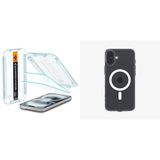 Spigen iPhone 16 Plus/iPhone 15 Plus Cam Ekran Koruyucu Kolay Kurulum Glas.tR EZ Fit Slim HD (2 Adet) - AGL06883 & iPhone 16 Plus Kılıf Crystal Hybrid MagFit MagSafe özellikli White - ACS08096