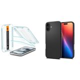Spigen iPhone 16 Plus/iPhone 15 Plus Cam Ekran Koruyucu Kolay Kurulum Glas.tR EZ Fit Slim HD (2 Adet) - AGL06883 & iPhone 16 Plus Kılıf Liquid Air Matte Black - ACS08066