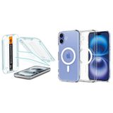 Spigen iPhone 16 Plus/iPhone 15 Plus Cam Ekran Koruyucu Kolay Kurulum Glas.tR EZ Fit Slim HD (2 Adet) - AGL06883 & iPhone 16 Plus Kılıf Ultra Hybrid MagFit MagSafe özellikli White - ACS08075