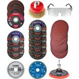 Spiral Avuç Içi Taşlama Makinesi Matkap Seti 115 mm 27 Parça – Kesme Taşı, Cırt Zımpara, Flap Disk, Çanak Tel Fırça, Matkap Adaptörü ve Koruyucu Gözlük Dahil