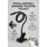 spiral gövdeli akrobat telefon tutucu – 360° oynar başlıklı esnek masa ve araç aparatı siyah renk