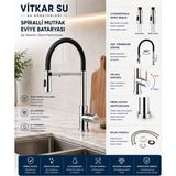 Spiralli Mutfak Evye Bataryası Krom Siyah Flex Başlıklı Mutfak Musluğu - Inox