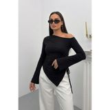 spirituel Kadın Bluz Tek Omzu Açık Asimetrik Yandan Büzgülü Uzun Kollu Slim Fit Sandy Bluz