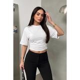 spirituel Kadın T-Shirt Kısa Yarasa Kol Bisiklet Yaka Yandan Büzgülü Drapeli Sandy Bluz