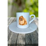 Spitz Köpek Baskılı Türk Kahvesi Fincanı Tabaklı Kişiye Özel Model 6