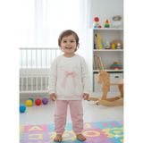 SPK Sevimli Fiyonk Desenli Organik Pamuklu Bebek Sweatshirt ve Eşofman Altı Takımı - Pembe - 4 Yaş