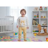 SPK Sevimli Fiyonk Desenli Organik Pamuklu Bebek Sweatshirt ve Eşofman Altı Takımı - Sarı - 3 Yaş