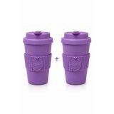 SPLASH 2 Adet 350 ml Sızdırmaz Kapaklı Kahve Mug Sunum Bardağı Soğuk İçecek Ice Latte Soğuk Kahve Bardağı Mor