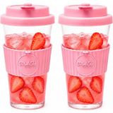 Splash 2 Adet Kokteyl Sunum Bardağı Soğuk Içecek Bardağı Ice Latte Bardağı Soğuk Kahve Bardağı - Şeffaf - Pembe - 350 ml
