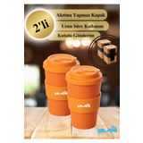 SPLASH Turuncu 350 ml 2'li Termos Mug Akıtmaz Kapak Çay Kahve Bardağı Özel Kutulu