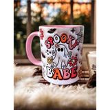 Spooky Halloween Tasarım Hediyelik Kupa-Cadılar Bayramı Tasarım Kupa - Pembe - 330 ml