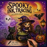 Spooky Ink Tracing: A Halloween Mosaic Journey - Kawaii Stained Glass Reverse Coloring Book for Adults, Trace White Lines with One Black Pen for Relaxation and Stress Relief (Flo Mir Ink Tracing)