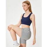 Spor Biker Tayt Yüksek Bel Slogan Baskılı Slim Fit