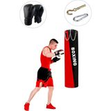 Spor Byfit 100 cm x 30 cm Kırmızı-Siyah Boks Torbası + Boks Eldiveni + Tavan Kancası - 3' Lü Set - Dolu