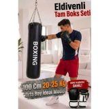 Spor Byfit 100 Cm X 35 Cm Siyah Zincirli Boks Torbası + Boks Eldiveni + Tavan Askı Aparatı - Dolu