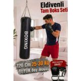 Spor Byfit 120 Cm X 35 Cm Siyah Zincirli Boks Torbası + Boks Eldiveni + Tavan Askı Aparatı - Dolu