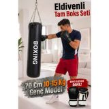 Spor Byfit 70 Cm X 25 Cm Siyah Zincirli Boks Torbası + Boks Eldiveni + Tavan Askı Aparatı - Dolu