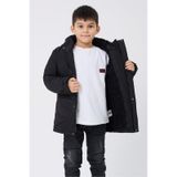 Spor Erkek Çocuk Kürklü Su Ve Rüzgar Geçirmez Kapüşonlu 3 Cep Kışlık Mont & Kaban & Parka-214 Siyah