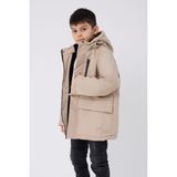 Spor Erkek Çocuk Kürklü Su ve Rüzgar Geçirmez Kapüşonlu 3 Cep Kışlık Mont & Kaban & Parka - Taş