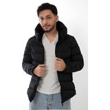 Spor Erkek Kapüşonlu Polarlı Kürklü Su Geçirmez Rüzgara Dayanıklı Şişme Mont Kaban Parka - Siyah - XL