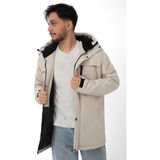 Spor Erkek Polarlı Kürklü Su ve Rüzgar Geçirmez Kapüşonlu Kışlık Mont & Kaban & Parka - Taş