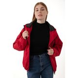 Spor Kadın Kapüşonlu Su ve Rüzgar Geçirmez Cepli Içi Astarlı Oversize Mevsimlik Yağmurluk - Kırmızı