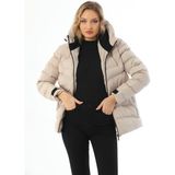 Spor Kadın Polarlı Kapüşonlu Su Geçirmez Rüzgara Dayanıklı Mont & Kaban & Parka - Taş