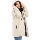 Spor Kadın Polarlı Su ve Rüzgar Geçirmez Kapüşonlu Kışlık Mont & Kaban & Parka - Taş - 2XL