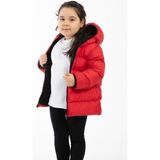 Spor Kız Çocuk Polarlı Kapüşonlu Su Geçirmez Rüzgara Dayanıklı Şişme Kışlık Mont & Kaban - Kırmızı