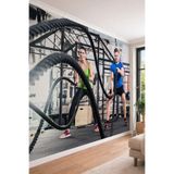 Spor Salonu ve Fitness Temalı Halat Antrenmanı Yapan Sporcu FigürlüTekstil Duvar Kağıdı, 200 x 300