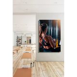 Spor Salonunda Sırt Egzersizi (Lat Pulldown) Yapan Atletik Bir Kadın Dikey Kanvas Tablo 3908