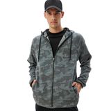 Spor Sweatshirt Kapşonlu Fermuarlı Scuba Kumaş Kamuflaj Desenli Cep Detaylı Viskon Karışımlı