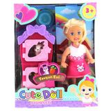 Spor35 Cute Doll Mini Bebek Tavşanlı ve İki Katlı Kulübe Oyun Seti Kız Erkek Çocuk Oyuncak Eğitici Oyuncakl