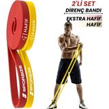 Sporsize Profesyonel Direnç Bandı Kas Geliştirme Lastiği Fitness Pilates Cross Training Bant Yoga Push Up Barfiks Bandı - 2'li Set (Ekstra Hafif + Hafif)