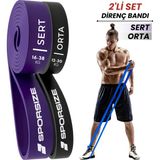 Sporsize Profesyonel Direnç Bandı Kas Geliştirme Lastiği Fitness Pilates Cross Training Bant Yoga Push Up Barfiks Bandı - 2'li Set (Orta+ Sert)