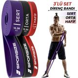 Sporsize Profesyonel Direnç Bandı Kas Geliştirme Lastiği Fitness Pilates Cross Training Bant Yoga Push Up Barfiks Bandı - 3'lü Set