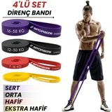 Sporsize Profesyonel Direnç Bandı Kas Geliştirme Lastiği Fitness Pilates Cross Training Bant Yoga Push Up Barfiks Bandı - 4'lü Set