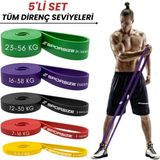 Sporsize Profesyonel Direnç Bandı Kas Geliştirme Lastiği Fitness Pilates Cross Training Bant Yoga Push Up Barfiks Bandı - 5'li Set