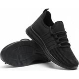 Sport Erkek Siyah Bağcıklı Triko Sneaker Spor Ayakkabı - Hafif - Nefes Alabilen - Ortopedik Konfor - Esnek Taban - Kaymaz Dış Taban - Günlük Yürüyüş Ayakkabısı