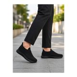 Sport Erkek Siyah Sneaker Spor Ayakkabı - Triko Kumaş - Ortopedik - Hafif - Esnek - Nefes Alabilen - Kaymaz Taban - Bağcıksız - Günlük Yürüyüş - Casual - Konforlu - Çorap Model Ayakkabı