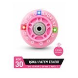 Sportaj 64 mm Renkli Led Işıklı Pembe Paten Tekeri PU Silikon Abec 7 Rulmanlı KOD 30