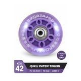 Sportaj 70 mm Beyaz Led Işıklı Lila Paten Tekeri PU Silikon Abec 7 Rulmanlı KOD 42