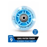 Sportaj 70 mm Beyaz Led Işıklı Mavi Paten Tekeri PU Silikon Abec 7 Rulmanlı KOD 9