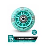 Sportaj 70 mm Renkli Led Işıklı Turkuaz Paten Tekeri PU Silikon Abec 7 Rulmanlı KOD 13