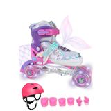 Sportaj Deniz Kızı Işıklı Paten Kask Koruma Seti 2+2 Kız Çocuk Pateni Silikon Teker,Taşıma Çantalı
