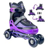 Sportaj Paten Premium TAJ-J1 Pro Paten Beyaz Led Işıklı Silikon Teker 3 in 1 Inline Çocuk Yetişkin Paten (Mor, 31-34)