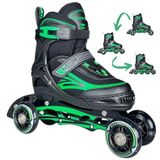 Sportaj Paten Premium TAJ-J1 Pro Paten Beyaz Led Işıklı Silikon Teker 3 in 1 Inline Çocuk Yetişkin Paten (Yeşil, 31-34)